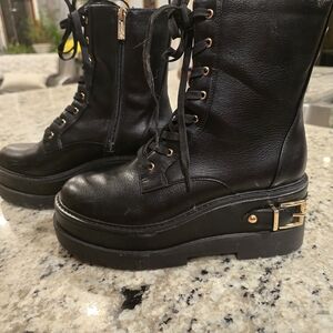 Jessica Simpson Black Lace-Up Boots with Gold Accents